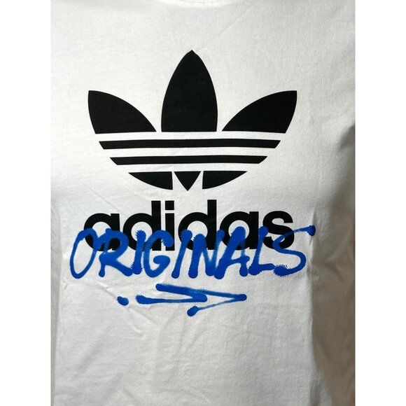 Adidas Graphic T-Shirt Kids Unisex Short Sleeve 13 - 14 Years White Blue Black - Picture 5 of 15